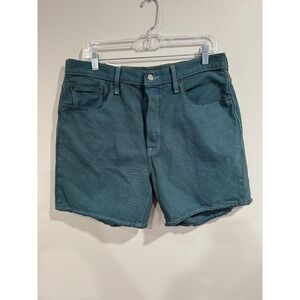 Levi's Jean Shorts Women's Size 33 Teal Denim Medium Wash 5 Pocket Button Fly